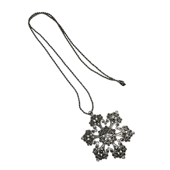 Silver Tone Snowflake Pendant Necklace - Picture 5 of 8